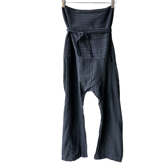 Cotton Clubs Oversized Pants Grey Stripes Wide Leg Lagenlook One Size Fits Most - Picture 1 of 6